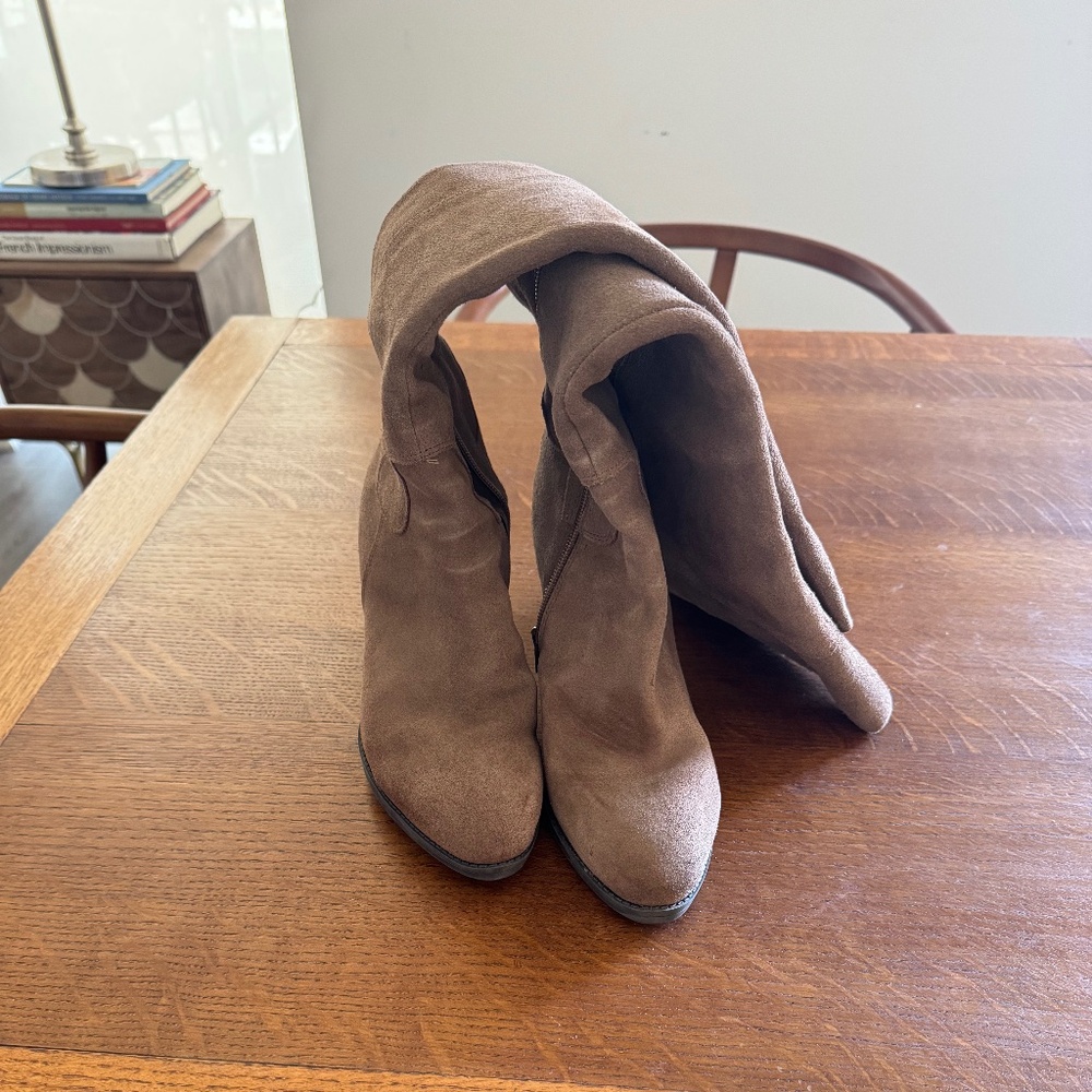 Nine West Taupe Suede over the Knee-High Heeled Boots